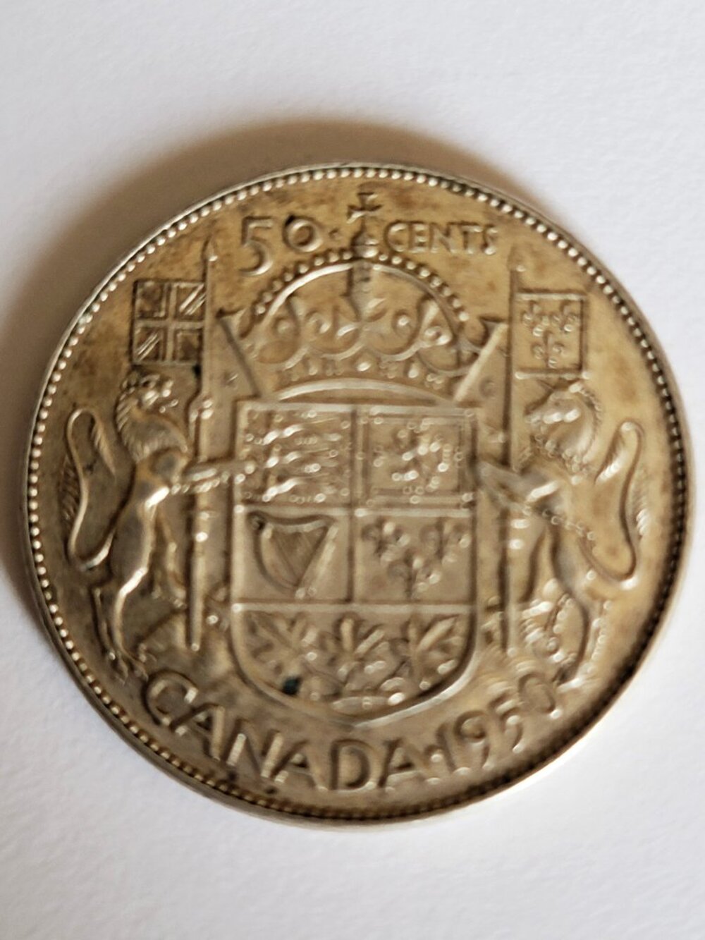 Vintage 1950 Canadian 50 Cent Silver Coin